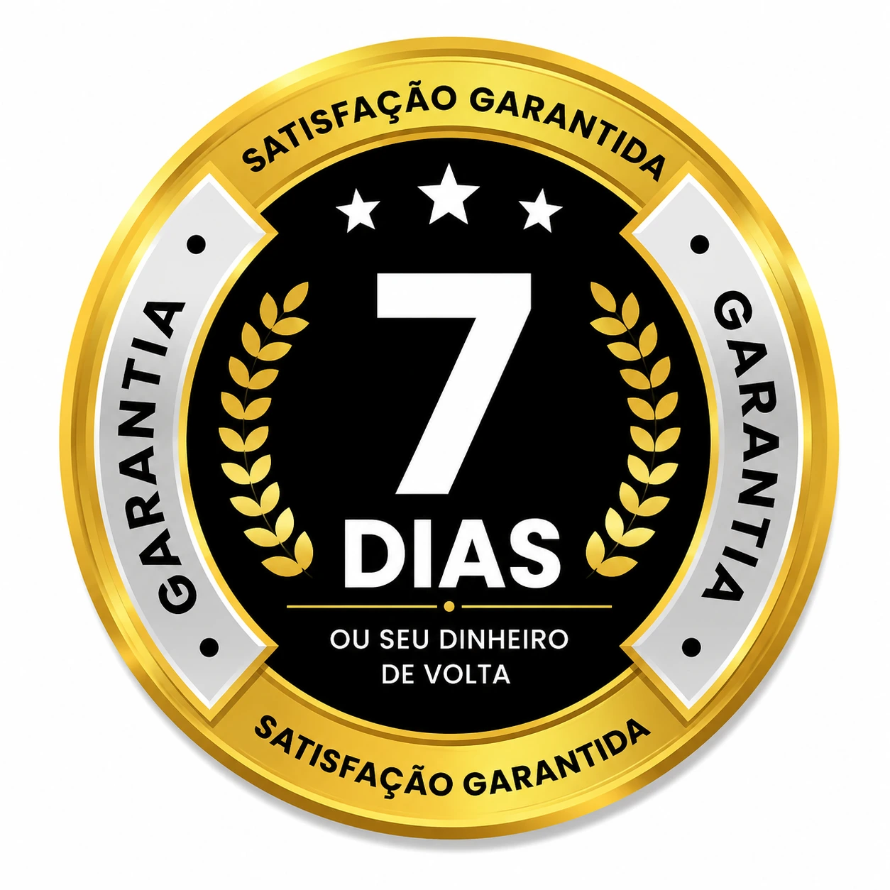 Selo de garantia de 7 dias — satisfação garantida ou seu dinheiro de volta
