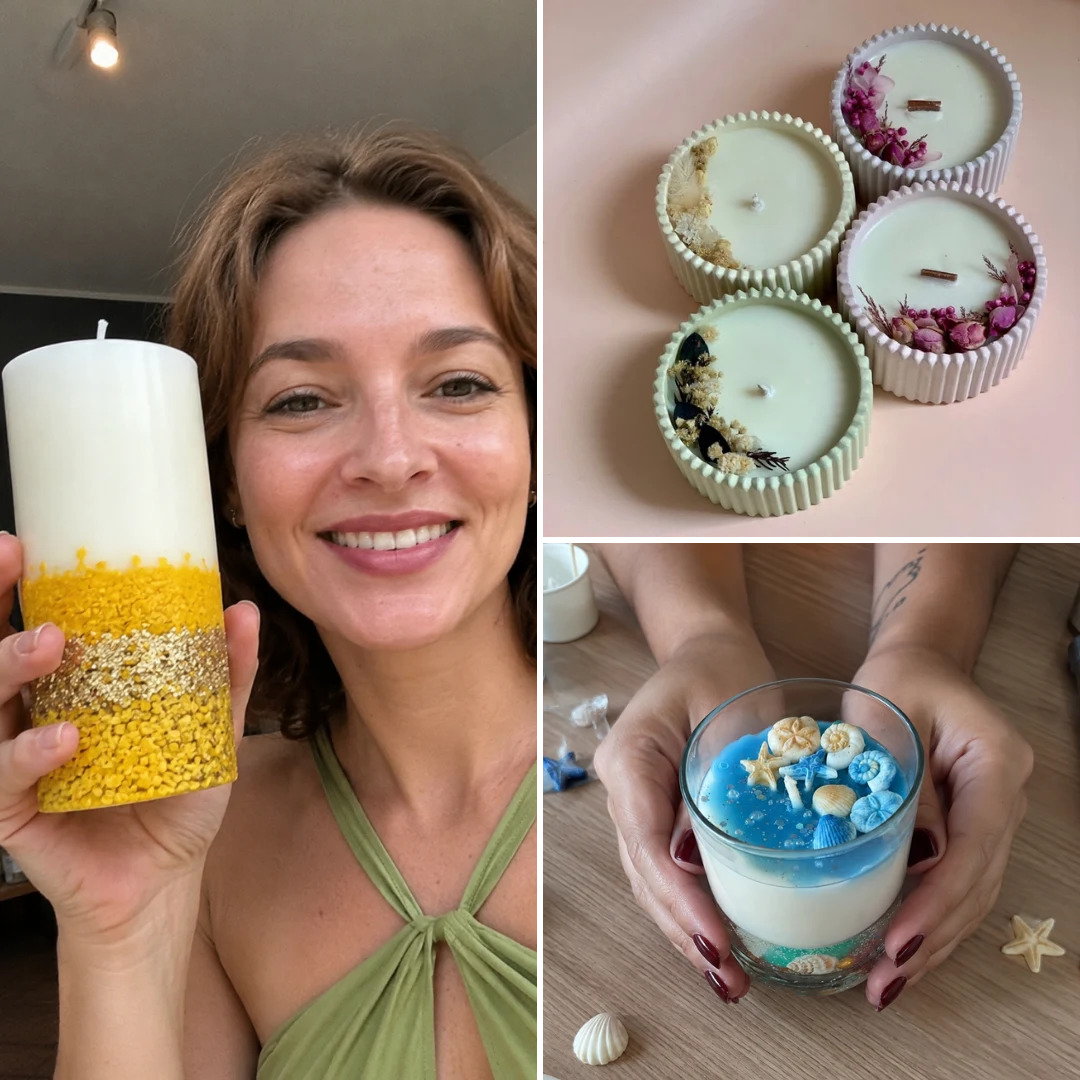 Velas artesanais produzidas no curso Velarte Essencial, do simples ao mais elaborado
